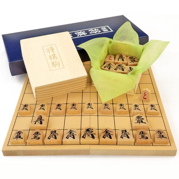 木製将棋セット 小型新桂4号折将棋盤セット(木製普及将棋駒※不織布付・将棋のルールと駒の動かし方用紙...