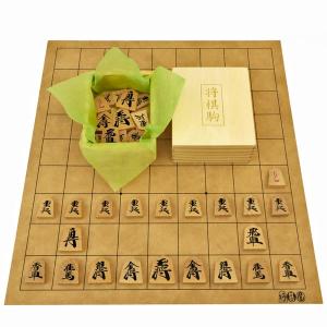 革柄の将碁屋マット将棋盤セット(木製普及将棋駒)　※少しおしゃれに将棋を楽しむシックな革柄のマット式将棋セット