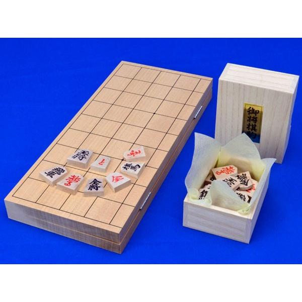 将棋セット　新桂6号折将棋盤セット(木製将棋駒アオカ押し駒)【囲碁将棋専門店の将碁屋】