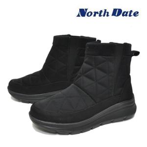 北海道発 ノースデイト North Date 靴 ブーツ MES-22002 ブラック 黒 サイドゴア キルティング ウィンターブーツ 冬靴 婦人 レディース｜syokandake