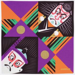 風呂敷 むす美  48cm 歌舞伎 福 コチャエ 48 帯付 日本製 クロ