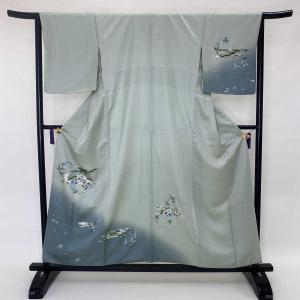 訪問着 中古 古典柄 花柄 グレー 松 梅 椿 裄65.5cm 身丈162cm 結婚式