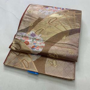袋帯】中古 帯 礼装 金 黄色 青 桜 御所車 正絹 結婚式 入学式 卒業式