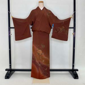 訪問着 中古 古典柄 花柄 グレー 松 梅 椿 裄65.5cm 身丈162cm 結婚式