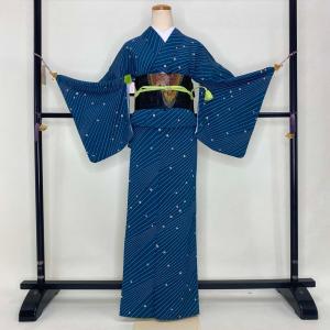 袷　小紋　花霞　裄67cm 飛び柄　正絹 小紋】正絹 単衣 小菊の飛び柄 花浅葱色 | 野の花