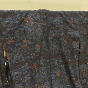 大島紬 地空き 黒地 9マルキ 裄65.7cm 身丈167.5cm 前幅23.5cm 後幅  