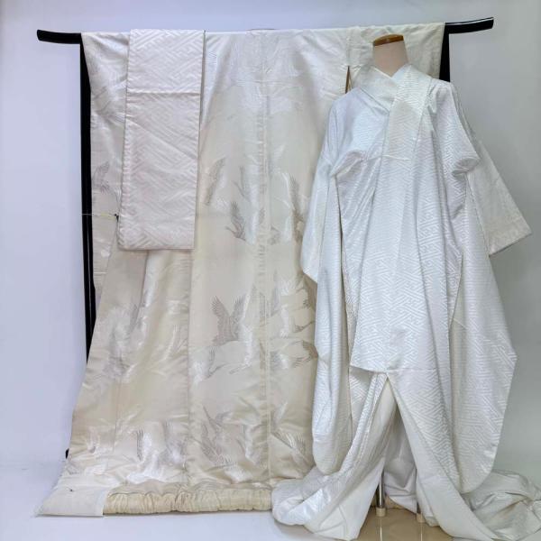 白打掛 3点セット 帯 掛下 白無垢 白 撮影用 結婚式 花嫁衣装 裄65cm 身丈185cm 合繊...