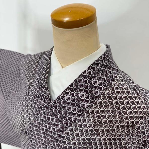 小紋 夏 絽 夏用 洗える着物 裄62cm 身丈153cm 花柄 お洒落着 普段着 ポリエステル 紫...