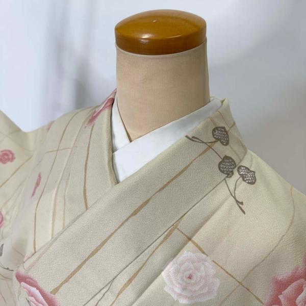 小紋 単衣 洗える着物 裄66.1cm 身丈161cm 花柄 お洒落着 普段着 ポリエステル クリー...