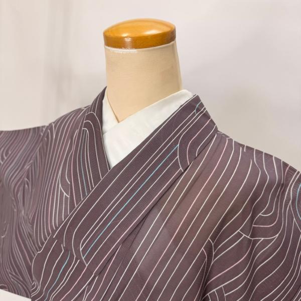 小紋 夏 絽 夏用 洗える着物 裄60.6cm 身丈148.2cm 花柄 お洒落着 普段着 ポリエス...