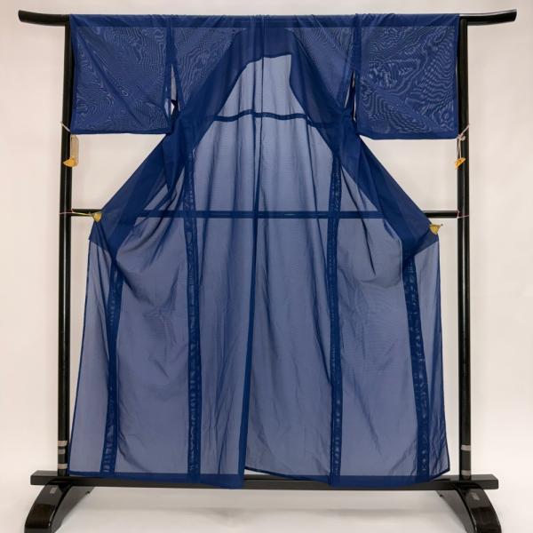 色無地 夏 絽 夏用 洗える着物 幅広 大きい 裄67cm お洒落着 普段着 礼装 ポリエステル 青...