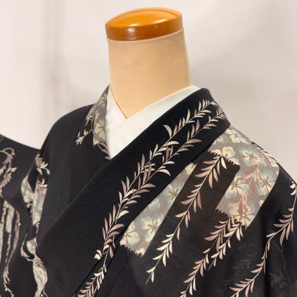小紋 夏 絽 夏用 洗える着物 裄68.2cm 身丈164.5cm 花柄 お洒落着 普段着 ポリエス...