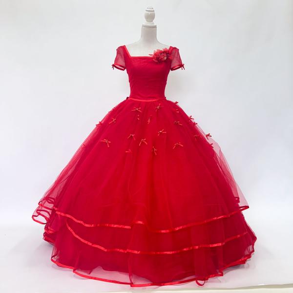 中古 カラードレス　赤　半袖　Lovely Wedding 9号程度　撮影衣装　結婚式　二次会　ステ...