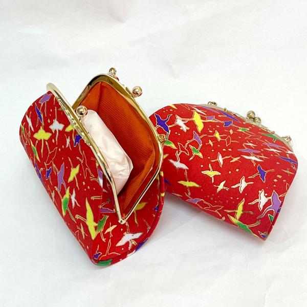 【アウトレット】新品　七五三　がま口バッグ　単品　お子様用　鶴柄　黄緑／赤　レターパックプラス発送　...