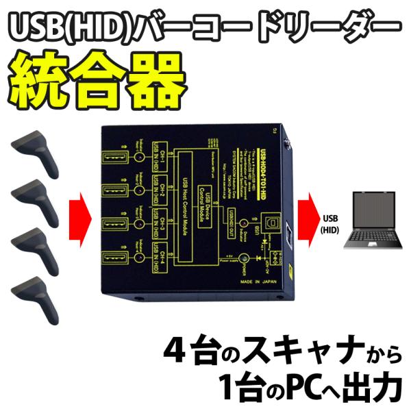 USB-HOD4-TO1-HID　USB(HID) バーコードリーダー統合器(4：1)