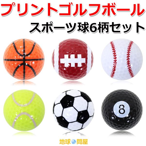 スポーツゴルフボール 練習用 観賞用 プリント球6柄セット
