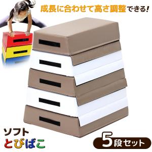 跳び箱 ソフト 飛び箱 とび箱 ジョイント式 とびばこ 子供 幼児 保育園 幼稚園 小学生 運動 自宅 子ども 室内 家庭用 (5段セット/モカホワイト)｜systemstyle