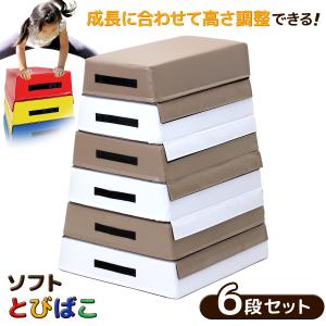 跳び箱 ソフト 飛び箱 とび箱 ジョイント式 とびばこ 子供 幼児 保育園 幼稚園 小学生 運動 自宅 子ども 室内 家庭用 (6段セット/モカホワイト)｜systemstyle