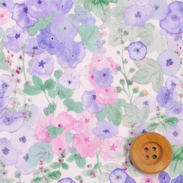 リバティ・ファブリックス タナローン『Hollyhocks ホリーホックス』パープル（22-363J...