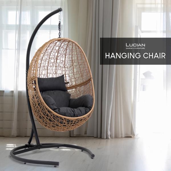 ハンギングチェア 屋外 屋内　ゆりかごソファ クッション付き たまご型 エッグ型 木目調  一人掛け...