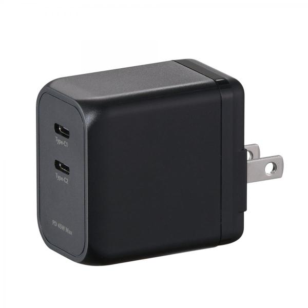 グリーンハウス USB-AC充電器 2ポート 45W GH-ACU2PF-BK ブラック コンパクト...
