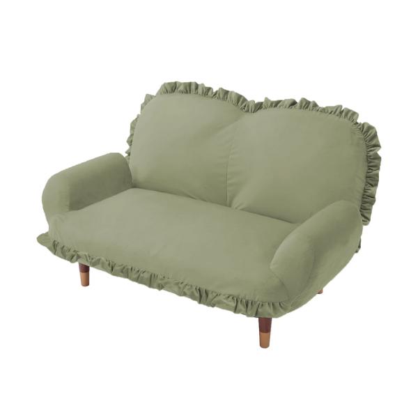 【I】 セルタン フリル付き コンパクト カウチソファ 1人掛け アーモンドグリーン 姫 かわいい ...