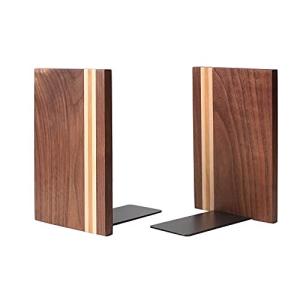 Muso Wood 木製 ブックエンド (1ペアパック) (Walnut)