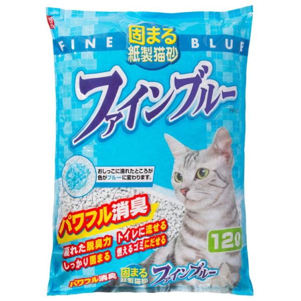 【期間限定ポイント3倍】常陸化工 固まる紙製猫砂 ファインブルー 12L