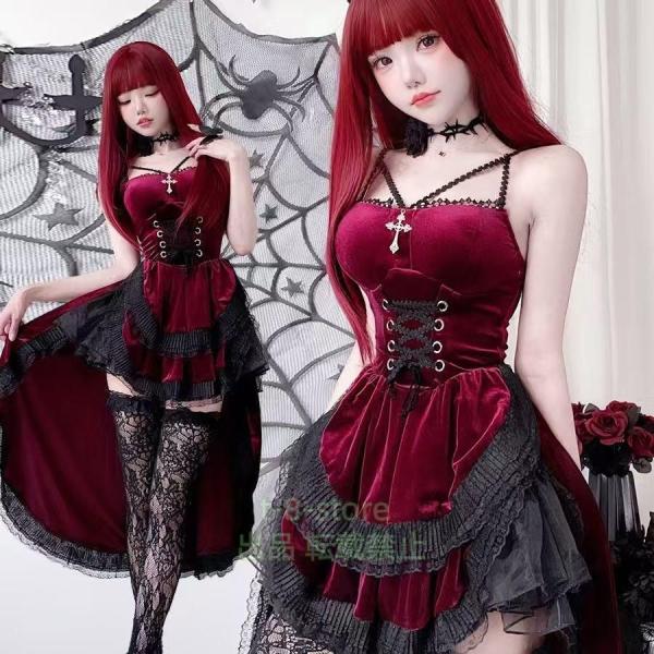 ハロウィン コスプレ 魔女 仮装 悪魔 デビル ワンピース ドレス 6点セット レディース 大人 女...
