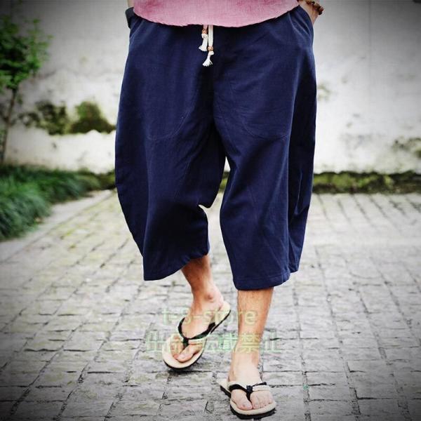 メンズ クロップドパンツ 七分丈 ハーフパンツ ハーレム サルエルパンツ 大きいサイズ 涼しい ウエ...