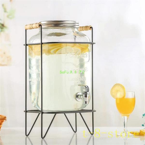ドリンクサーバー ガラス ジャグ ガラス飲料ディスペンサー飲料ボトル貯蔵タンク 蛇口付き大容量ガラス...