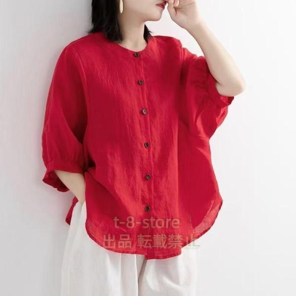 綿麻混 シャツ ブラウス レディース 40代 50代 夏 春 トップス リネンシャツ ゆったり 五分...