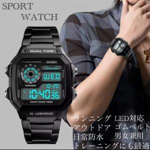 2 腕時計　スポーツ腕時計　時計　デジタル式 LED デジタル腕時計　デジタル 日常　防水　スポーツ アウトドア キャンプ　ランニング アウトドア LEDライト