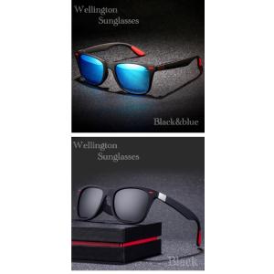 4 サングラス　ウェリントン型　ミラーサングラス　スモーク　伊達眼鏡　メガネ　ミラーレンズ　UV400　ツートンフレーム　紫外線カット　ブラック　ブルー｜t-a