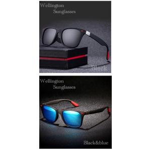 サングラス　ウェリントン型　ミラーサングラス　スモーク　伊達眼鏡　メガネ　ミラーレンズ　UV400　ツートンフレーム　紫外線カット　ブラック　ブルー