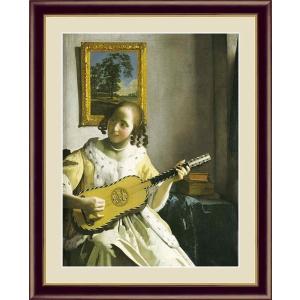 世界の名画　油絵　ギターを弾く女　ヨハネス フェルメール　F4　42×34cm　手彩仕上 高精細巧芸美術画｜t-and-a