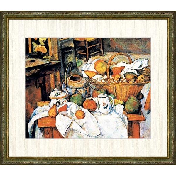 世界の名画　油絵　果物籠のある静物　セザンヌ　F8　64×56cm　手彩仕上 高精細巧芸美術画