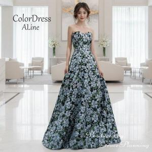 新商品 カラードレス  演奏会用ドレス ピアノ ブラック ブルー系 花柄ロングドレス 背中編み上げ 学生 20代30代40代50代60代 cd24001B｜T・ブライトショッピング