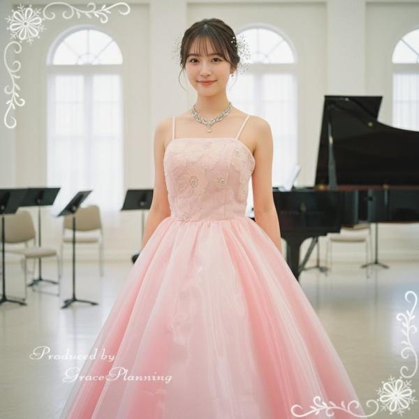 新商品 カラードレス ピンク 演奏会用ドレス 小花 ビーズ 7号 9号 11号 Sサイズ Mサイズ ...