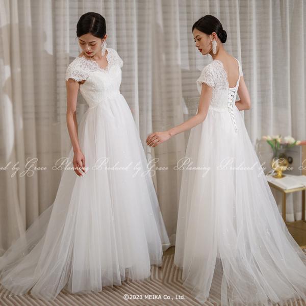 ウエディングドレス  ウェディングドレス トレーン ハイウエスト  結婚式 前撮り 花嫁ドレス20代...