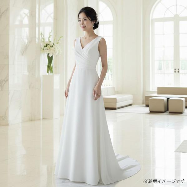 ウェディングドレス シンプルなデザイン Vネック　トレーン ノースリーブ  ファスナー 花嫁 結婚式...