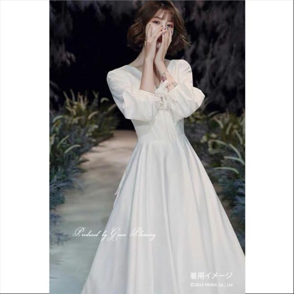 ウエディングドレス  ウェディングドレス 長袖 袖あり スレンダーライン Aライン 背中ファスナー ...