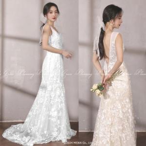 即日発送】ウェディングドレス Vネック マーメイド ロングトレーン