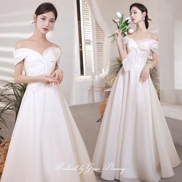ウェディングドレス ウエディングドレス オフショルダー サイズ調整可 全編み上げ Aライン 5号7号...