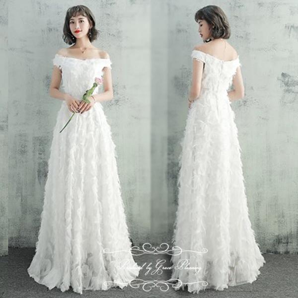 ウェディングドレス ウエディングドレス 結婚式 前撮り 花嫁  白 オフショルダー スレンダー ショ...