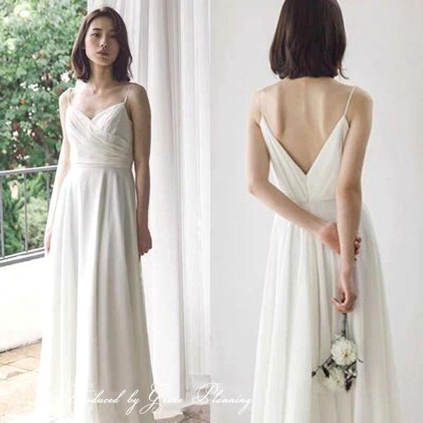 ウエディングドレス 結婚式 白 キャミワンピース ウェディングドレス ファスナー 花嫁ドレス スレン...