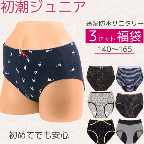 サニタリーショーツ ジュニア 羽根つき ポケット付き 夜用 生理用ショーツ 小学生 中学生 生理用パ...