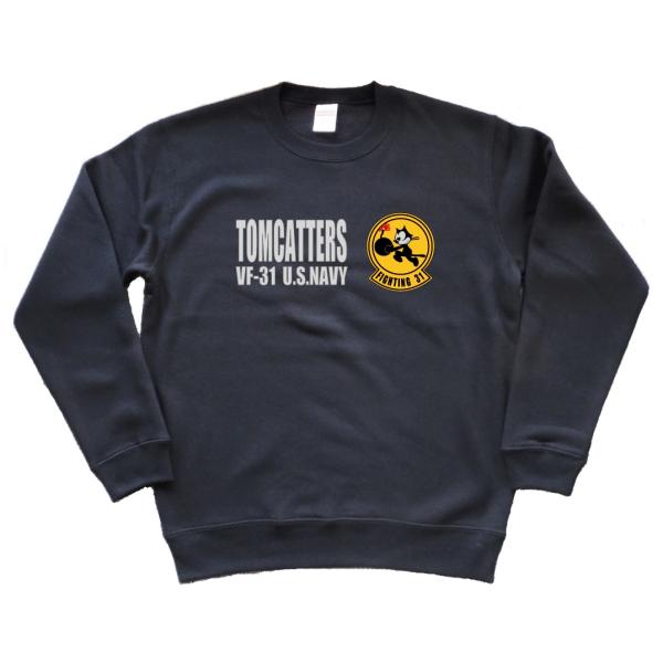 ミリタリー トレーナー スウェット VF-31 トムキャッターズ 米海軍 戦闘飛行隊 カーボンブラッ...
