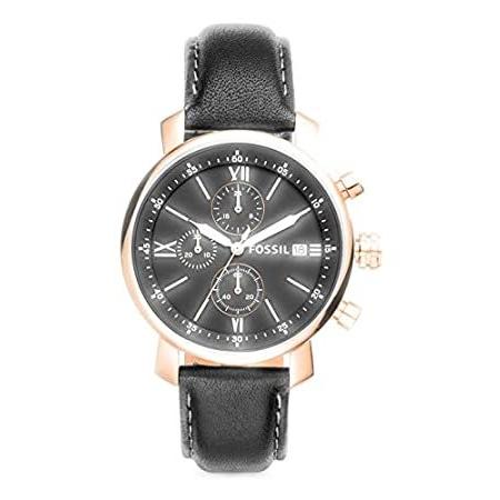 Fossil BQ1008 Men&apos;s Black Leather Strap Black Dial...