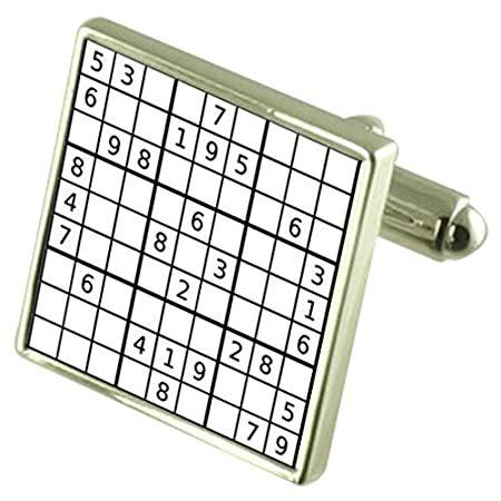 Sudoku パズルスターリングシルバーカフスボタンオプションの刻印されたボックス